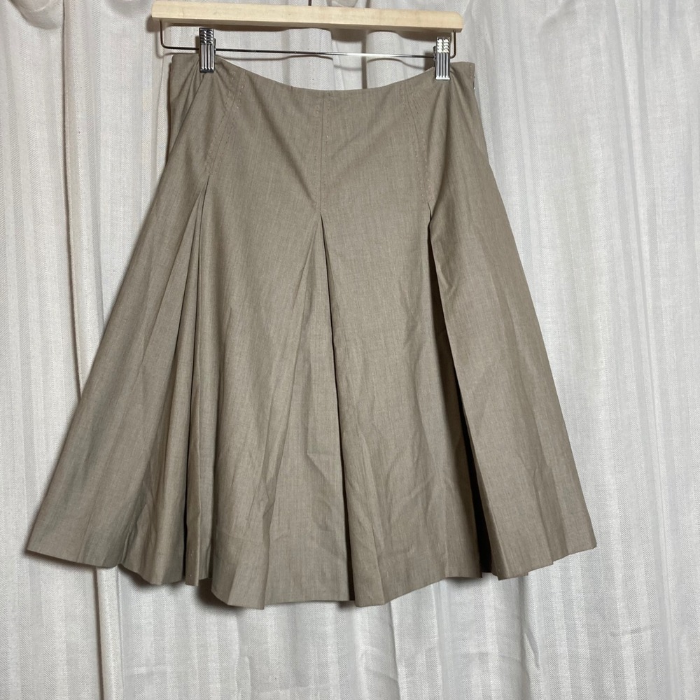 Kate Hill Taupe Pleated A-Line Midi Skirt Size 8P Tan Neutral Professional